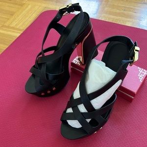 High heel new shoes and fashion and made of leather.